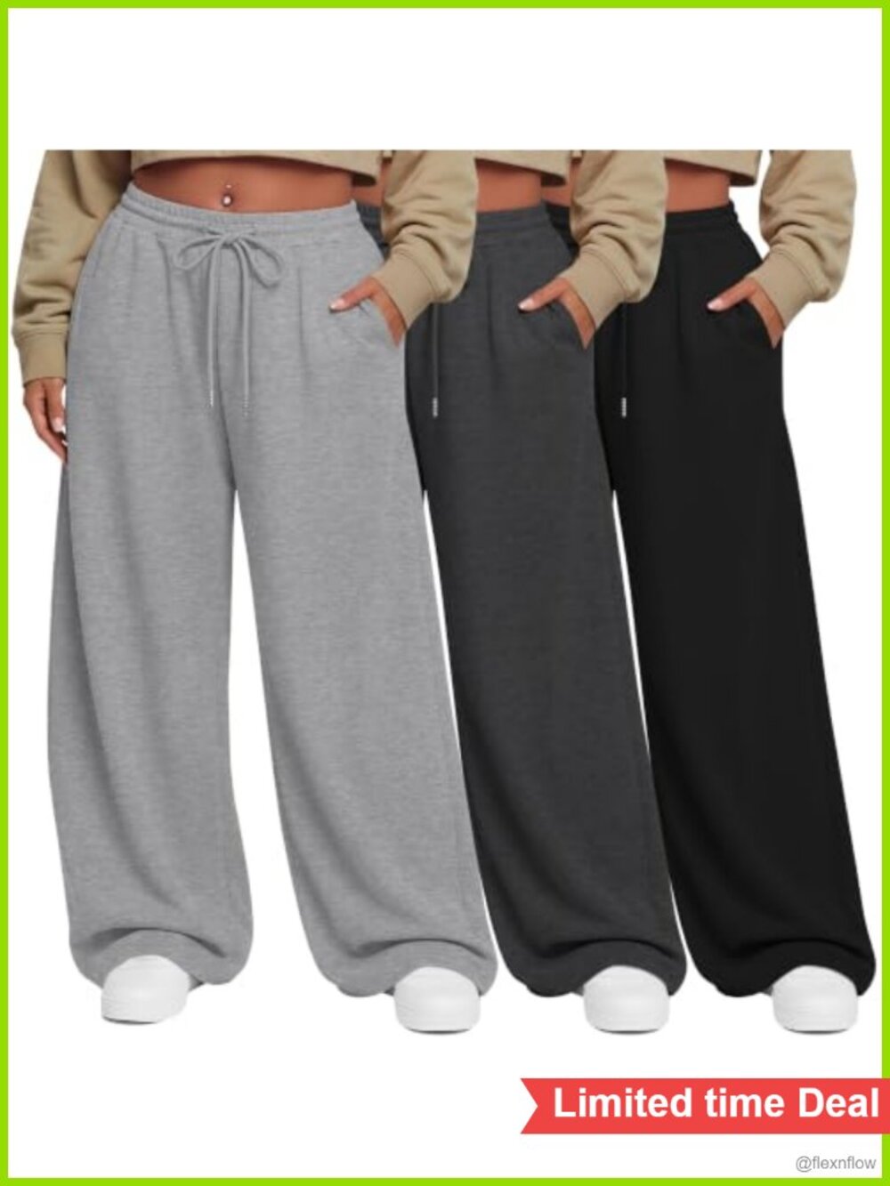 Plus Size Wide Leg Sweatpants Palazzo Pants 3 Pack Drawstring Lounge